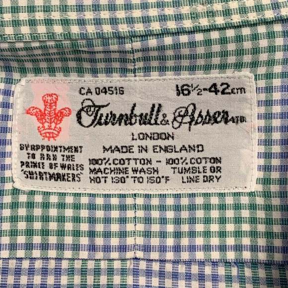 TURNBULL & ASSER Green Blue Gingham Cotton Long Sleeve Shirt - Picture 5 of 5